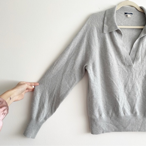 J. Crew Cashmere Collared V Neck Pullover Sweater medium Gray Minimalist luxury - Picture 7 of 9